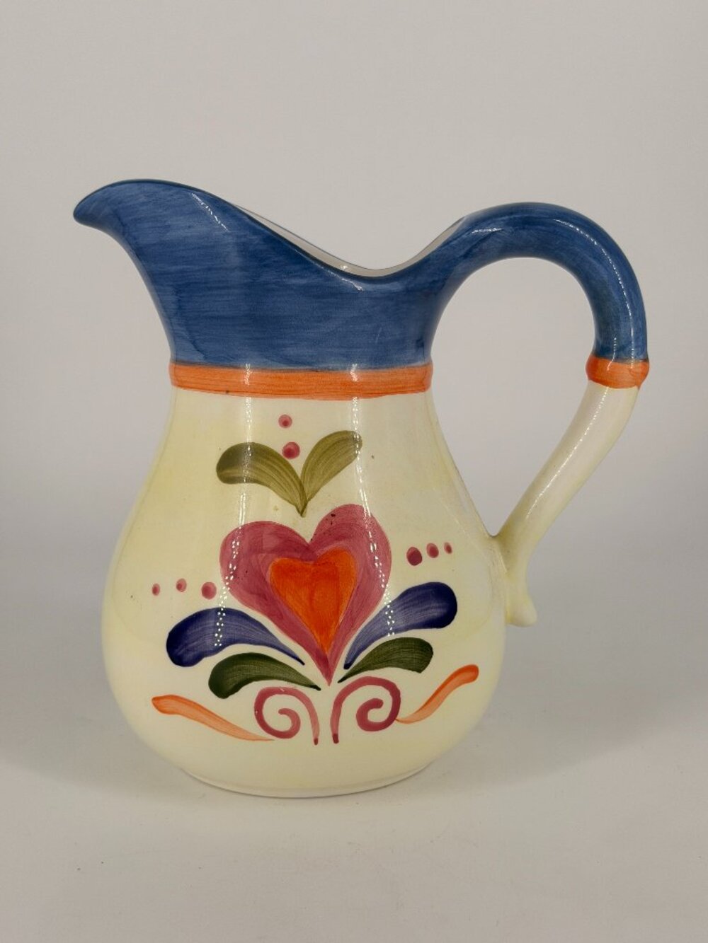 Jim Shore Heartwood Creek Ceramic Pitcher Floral Folk Art Heart